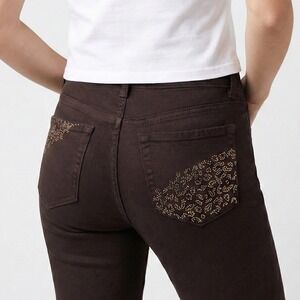Not Your Daughters Jeans Women Brown Beaded Pockets Straight Leg Work Party Sz10